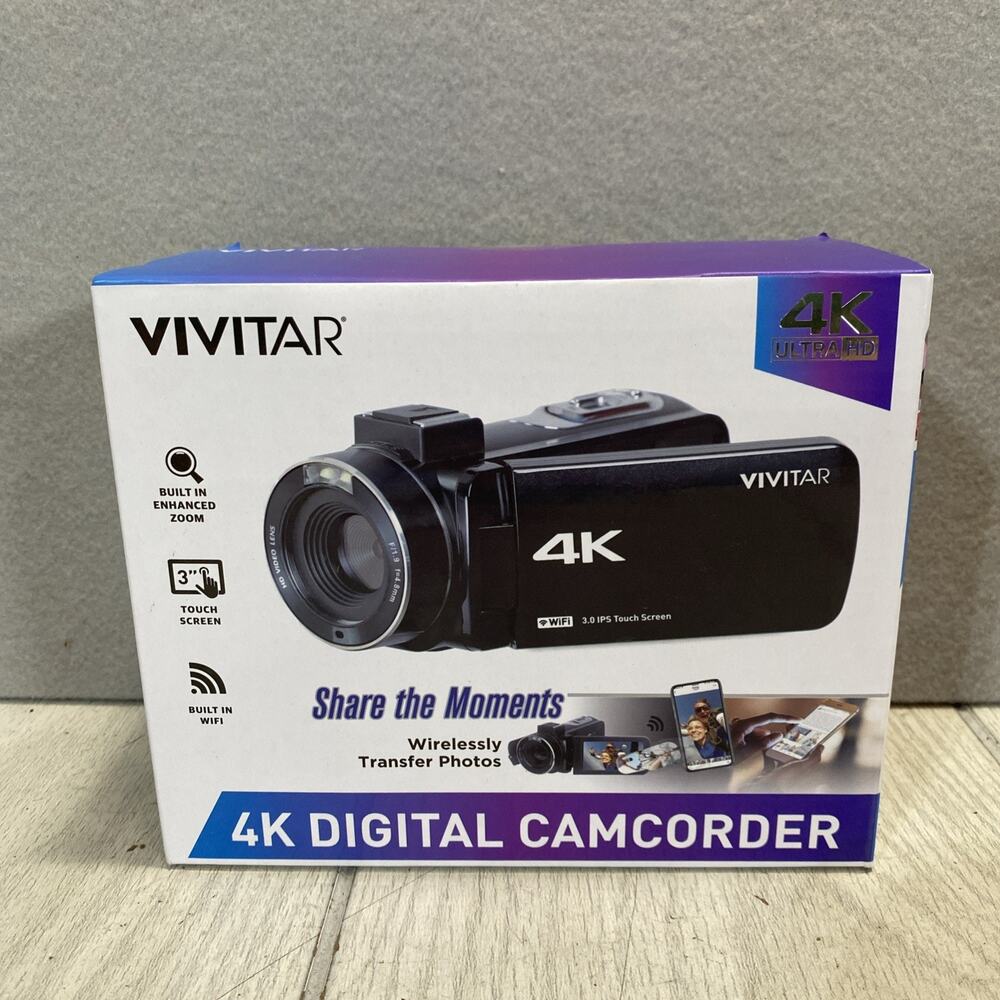 Vivitar 4K Digital Camcorder Touch Screen DVR4K-BLK Black 18X Zoom NEW